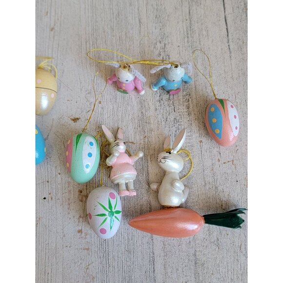 Vintage Easter‎ Bunny carrot egg wooden miniature ornament spring set - Picture 2 of 7